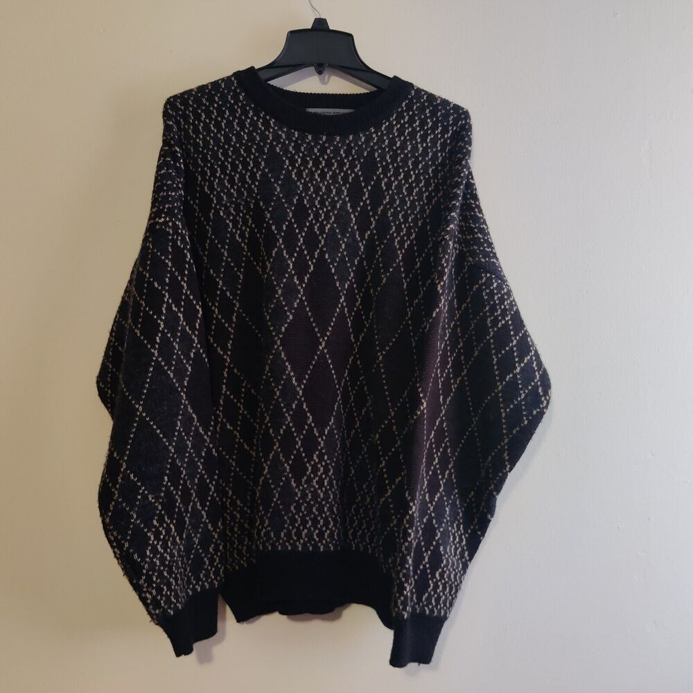 Le Collezioni Structure Mens Wool Blend Sweater Sz L ( Chocolate Brown Diamond )